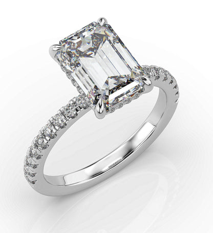 Emerald White Gold Hidden Halo Engagement Ring