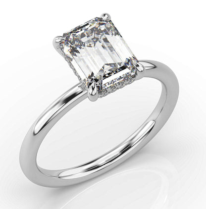 Emerald White Gold Hidden Halo Solitaire Engagement Ring