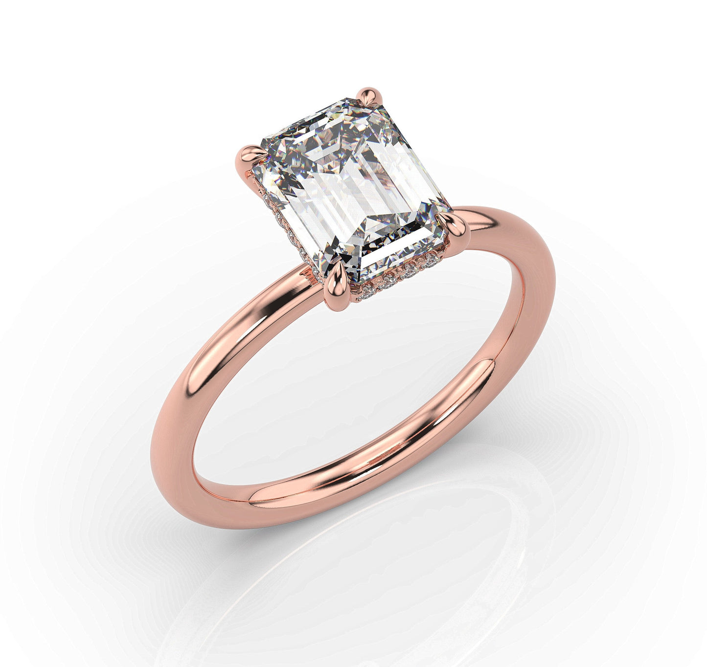 Emerald Rose Gold Hidden Halo Solitaire Engagement Ring