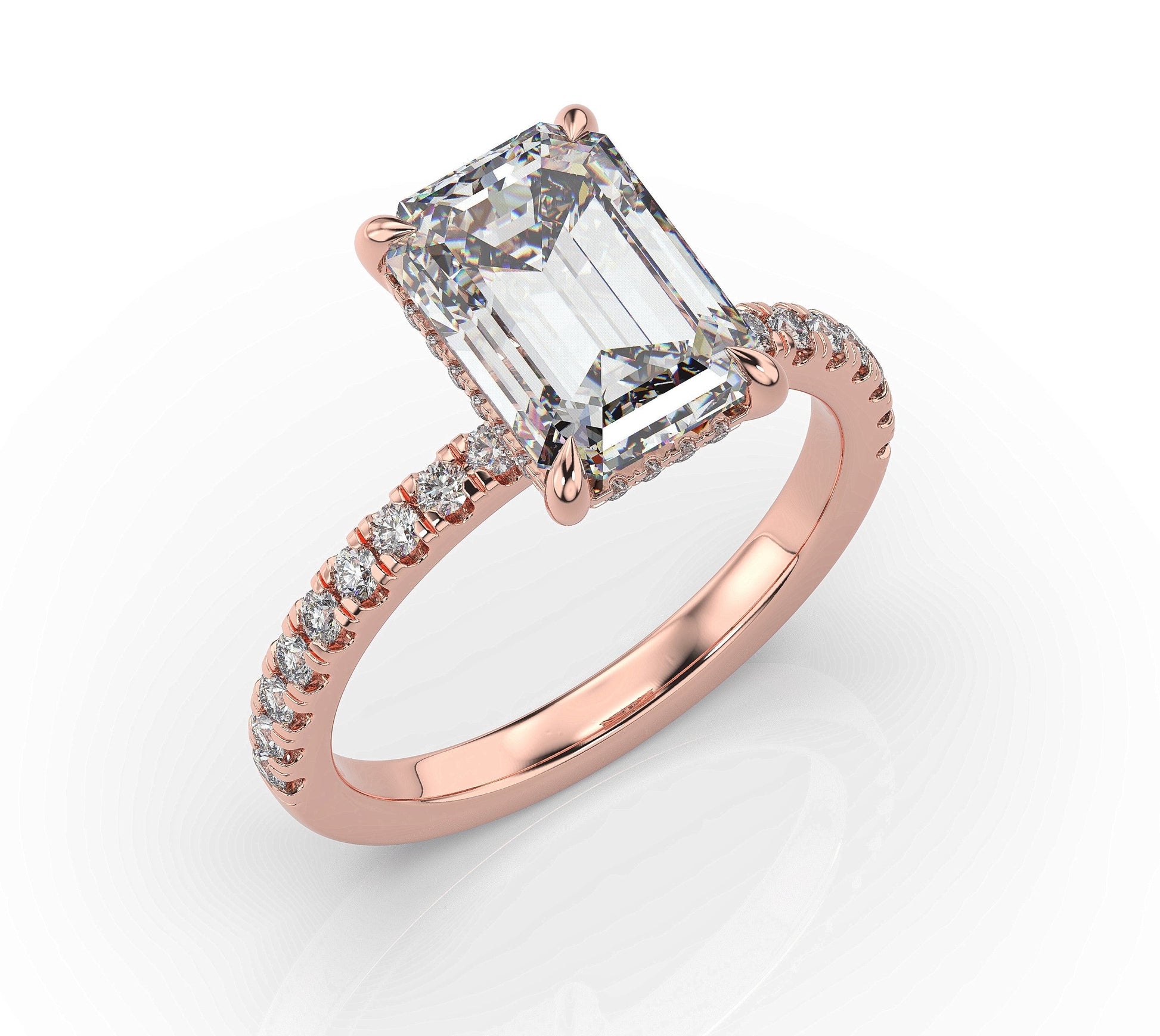 Emerald Rose Gold Hidden Halo Engagement Ring