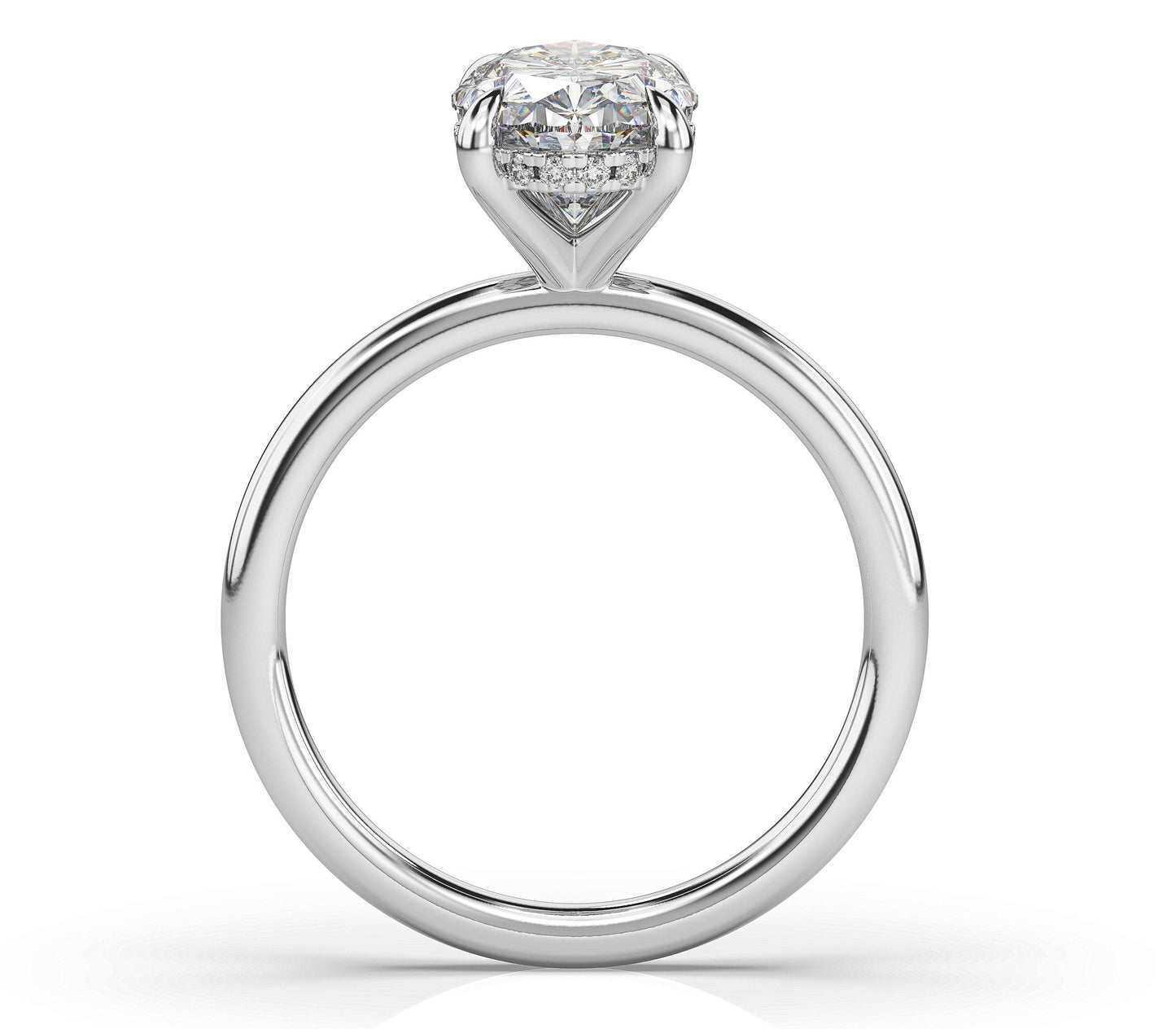 Oval White Gold Hidden Halo Solitaire Engagement Ring