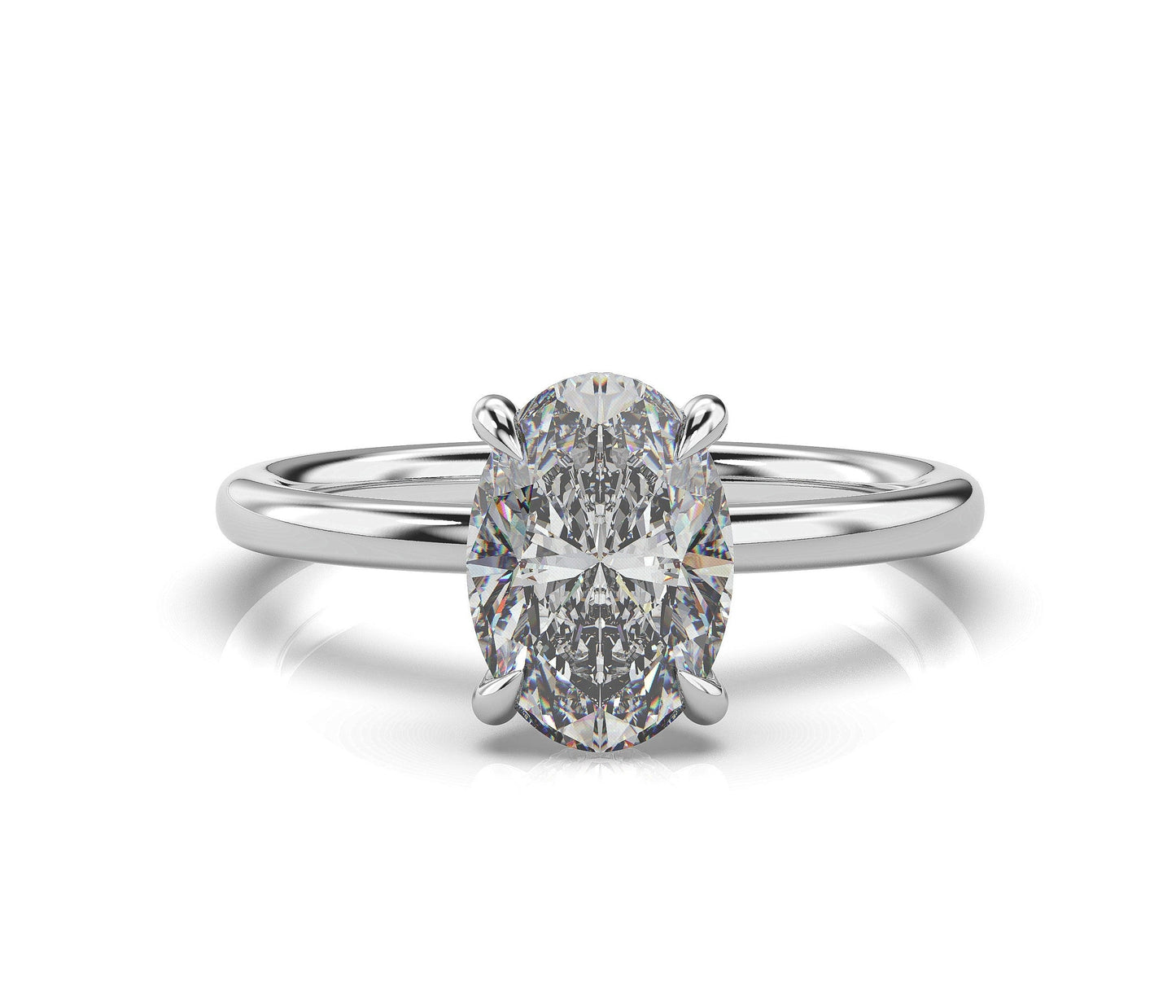 Oval White Gold Hidden Halo Solitaire Engagement Ring