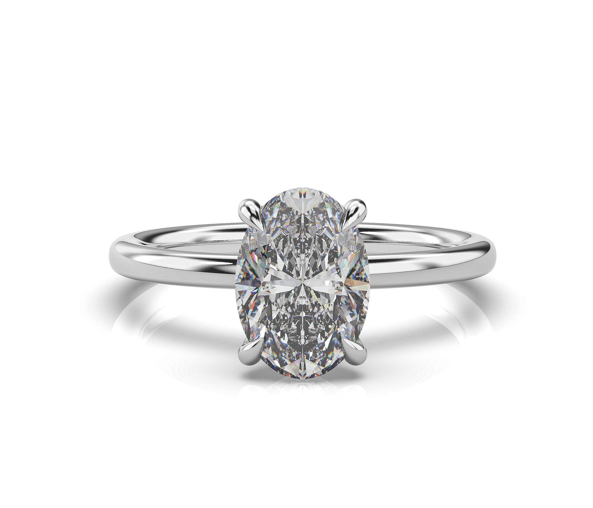 Oval White Gold Hidden Halo Solitaire Engagement Ring