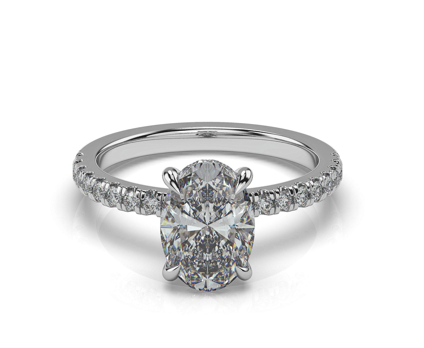 Oval White Gold Hidden Halo Engagement Ring