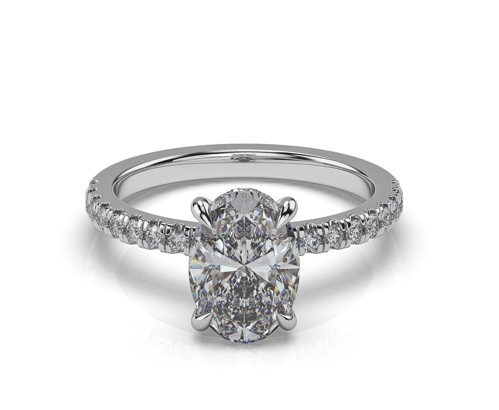 Oval White Gold Hidden Halo Engagement Ring