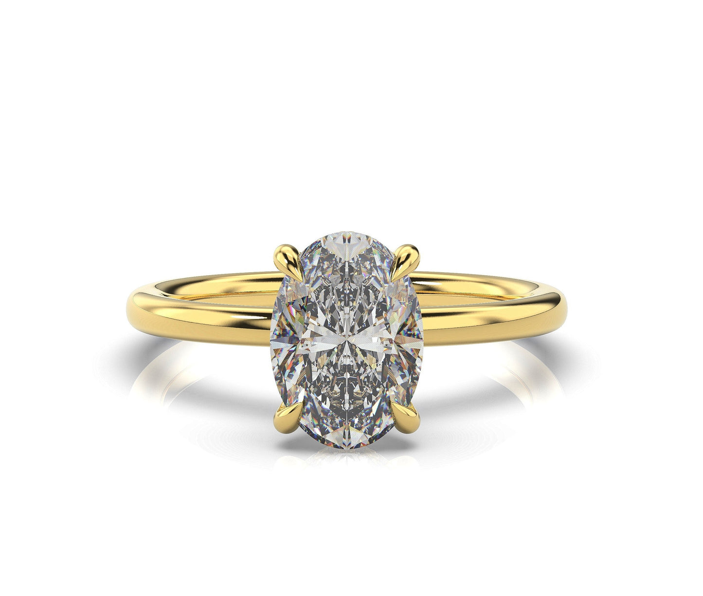 Oval Yellow Gold Hidden Halo Solitaire Engagement Ring