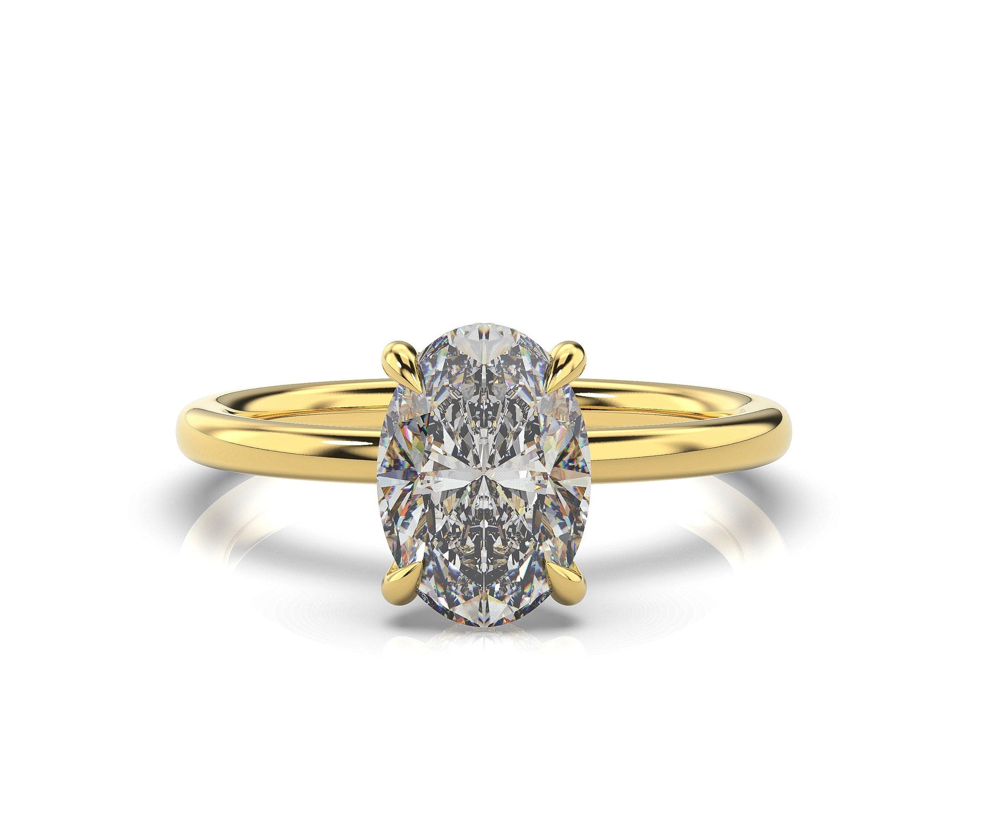 Oval Yellow Gold Hidden Halo Solitaire Engagement Ring