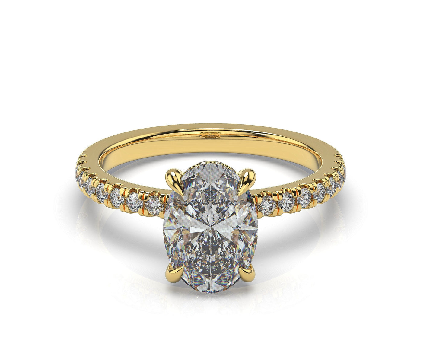 Oval Yellow Gold Hidden Halo Engagement Ring