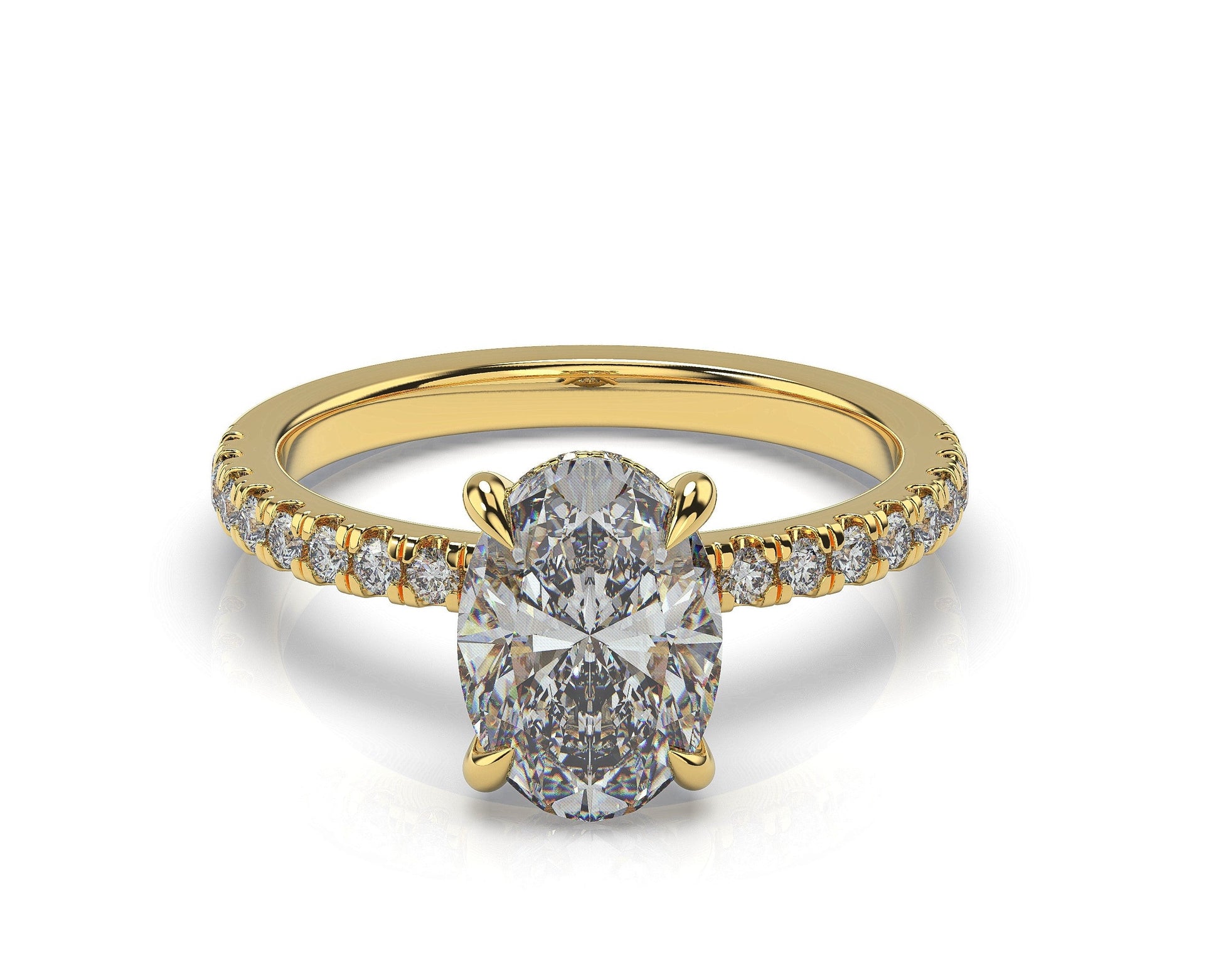 Oval Yellow Gold Hidden Halo Engagement Ring