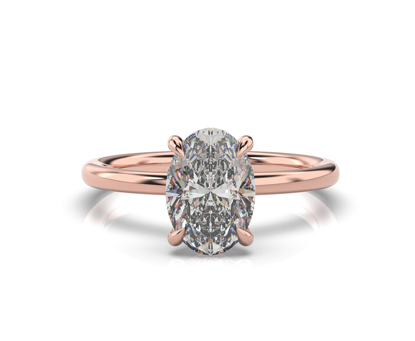 Oval Rose Gold Hidden Halo Solitaire Engagement Ring