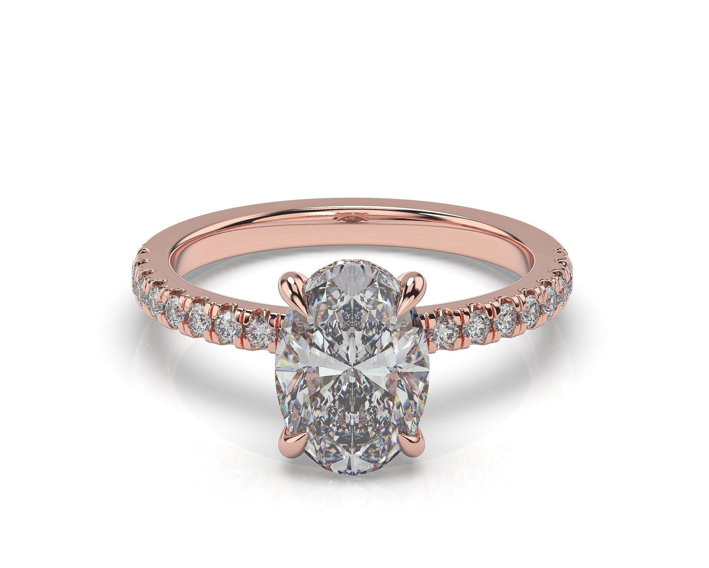 Oval Rose Gold Hidden Halo Engagement Ring