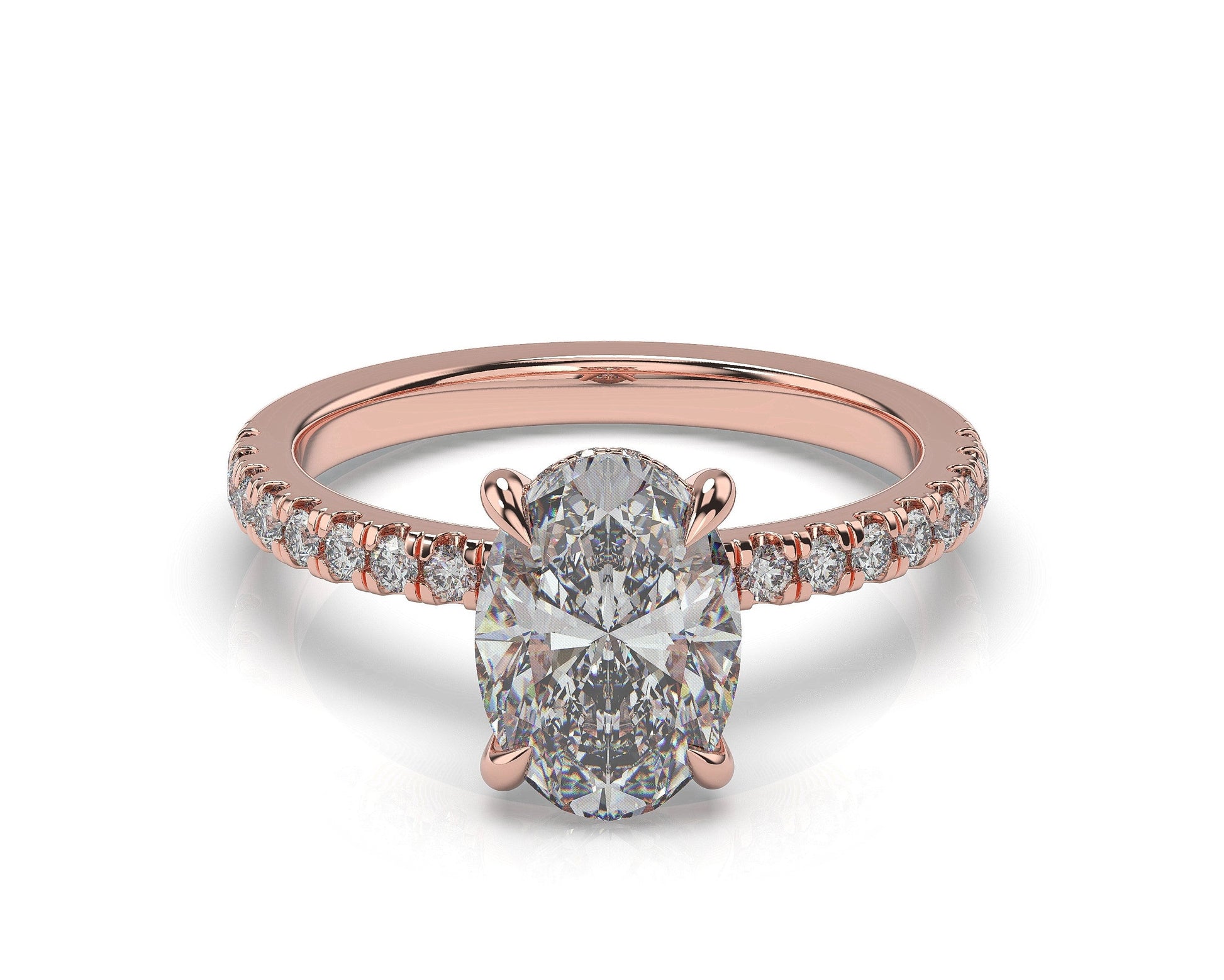 Oval Rose Gold Hidden Halo Engagement Ring