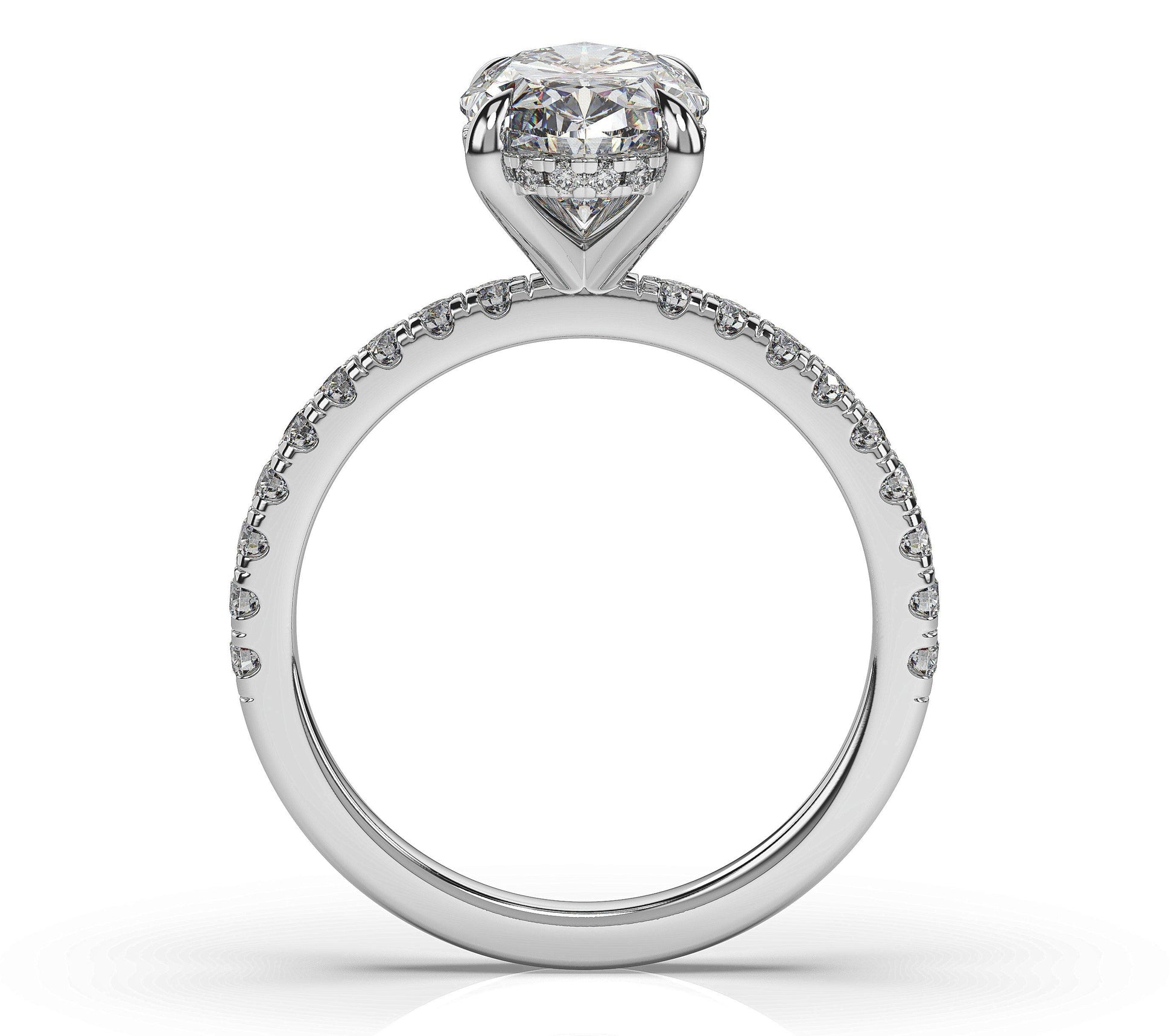 Oval White Gold Hidden Halo Engagement Ring