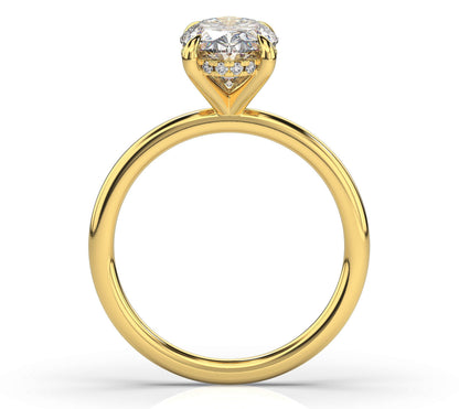 Oval Yellow Gold Hidden Halo Solitaire Engagement Ring