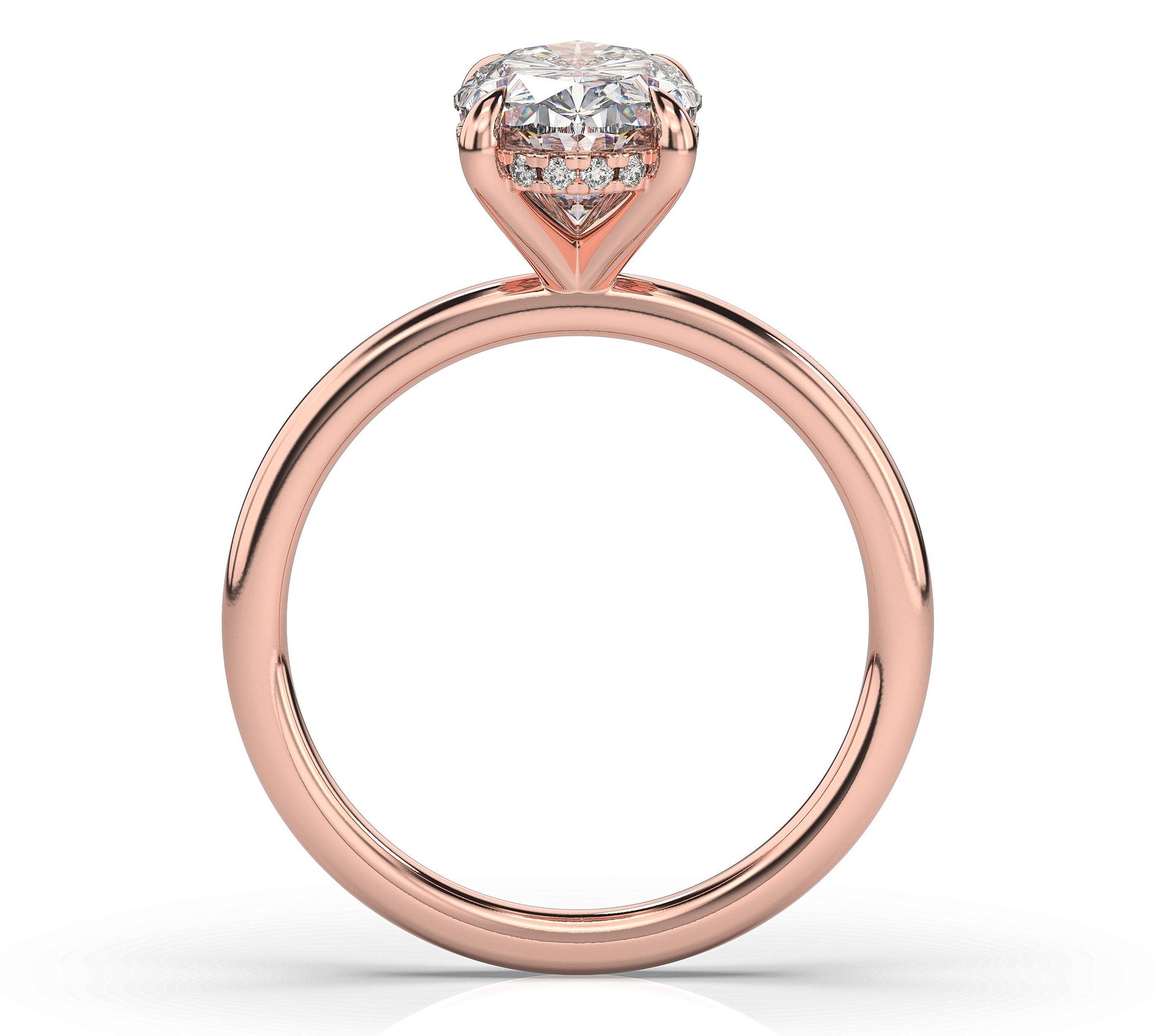 Oval Rose Gold Hidden Halo Solitaire Engagement Ring