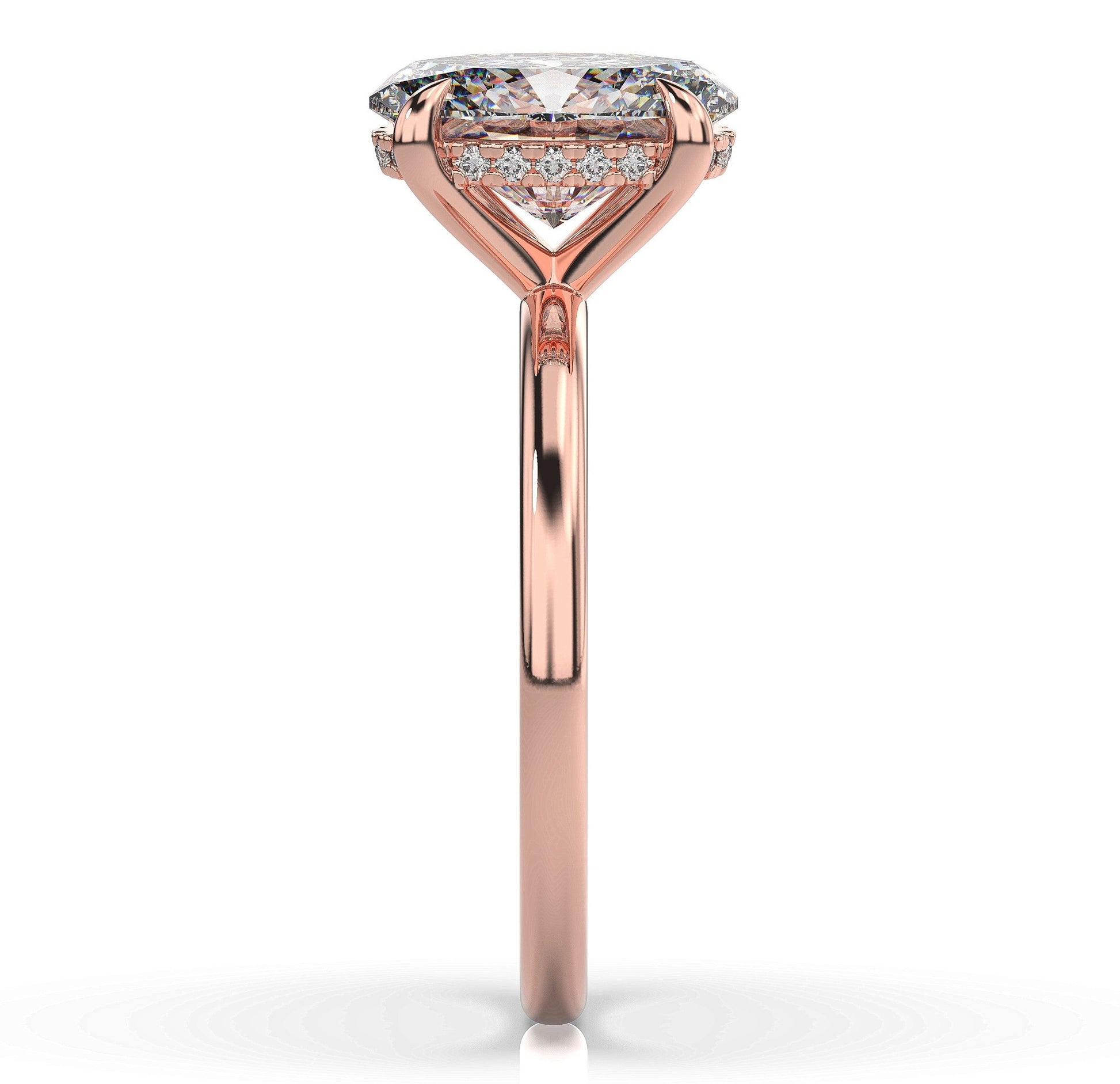 Oval Rose Gold Hidden Halo Solitaire Engagement Ring