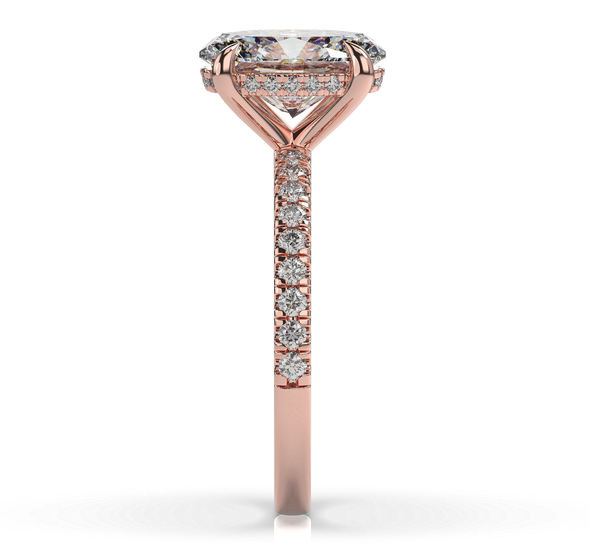 Oval Rose Gold Hidden Halo Engagement Ring