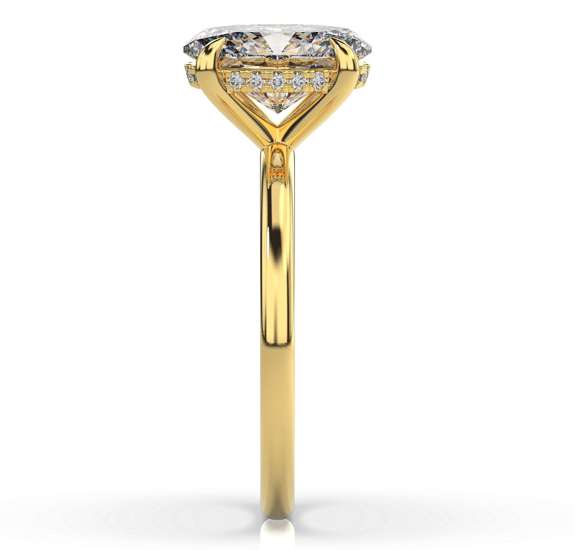 Oval Yellow Gold Hidden Halo Solitaire Engagement Ring