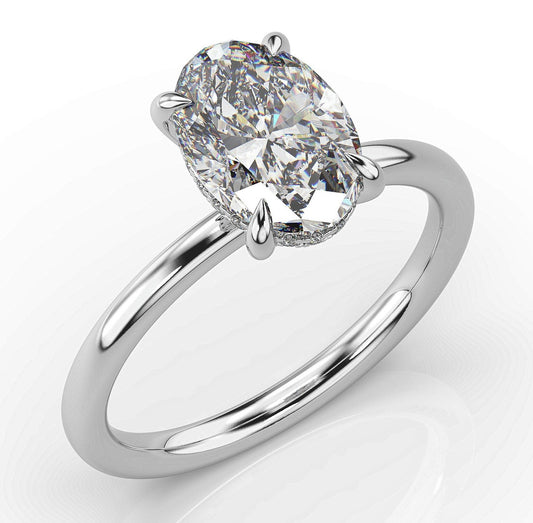 Oval White Gold Hidden Halo Solitaire Engagement Ring