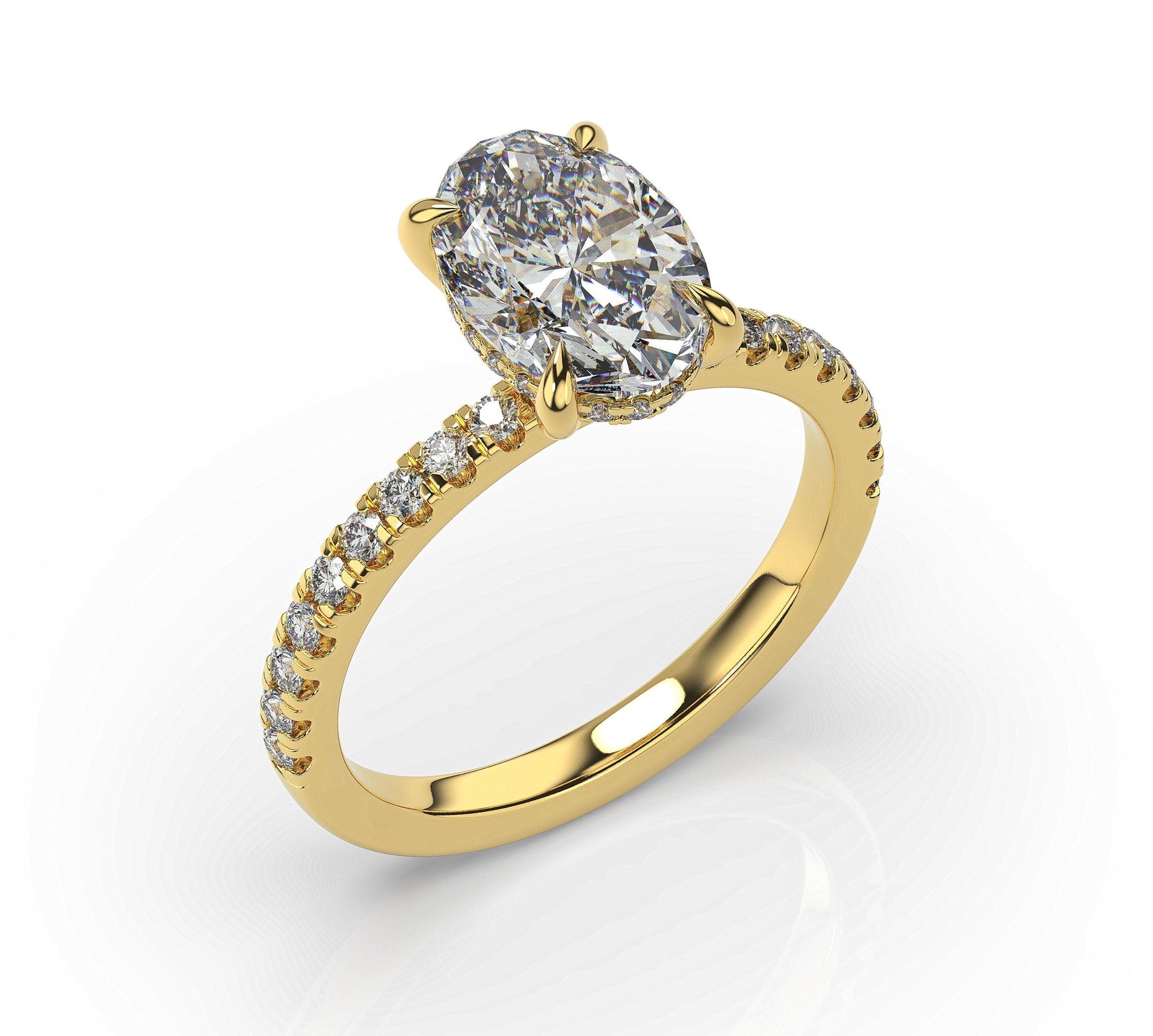 Oval Yellow Gold Hidden Halo Engagement Ring