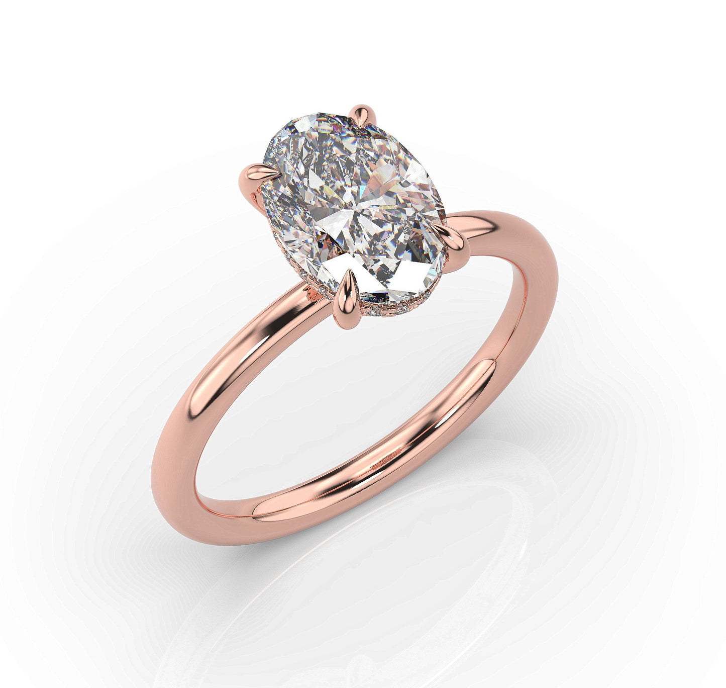 Oval Rose Gold Hidden Halo Solitaire Engagement Ring