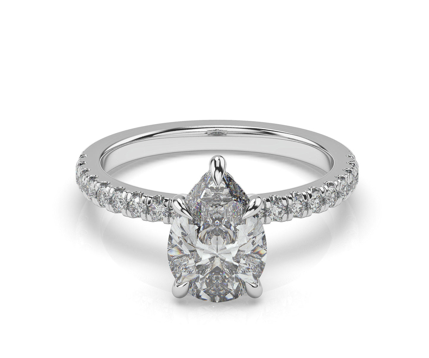 Pear White Gold Hidden Halo Engagement Ring