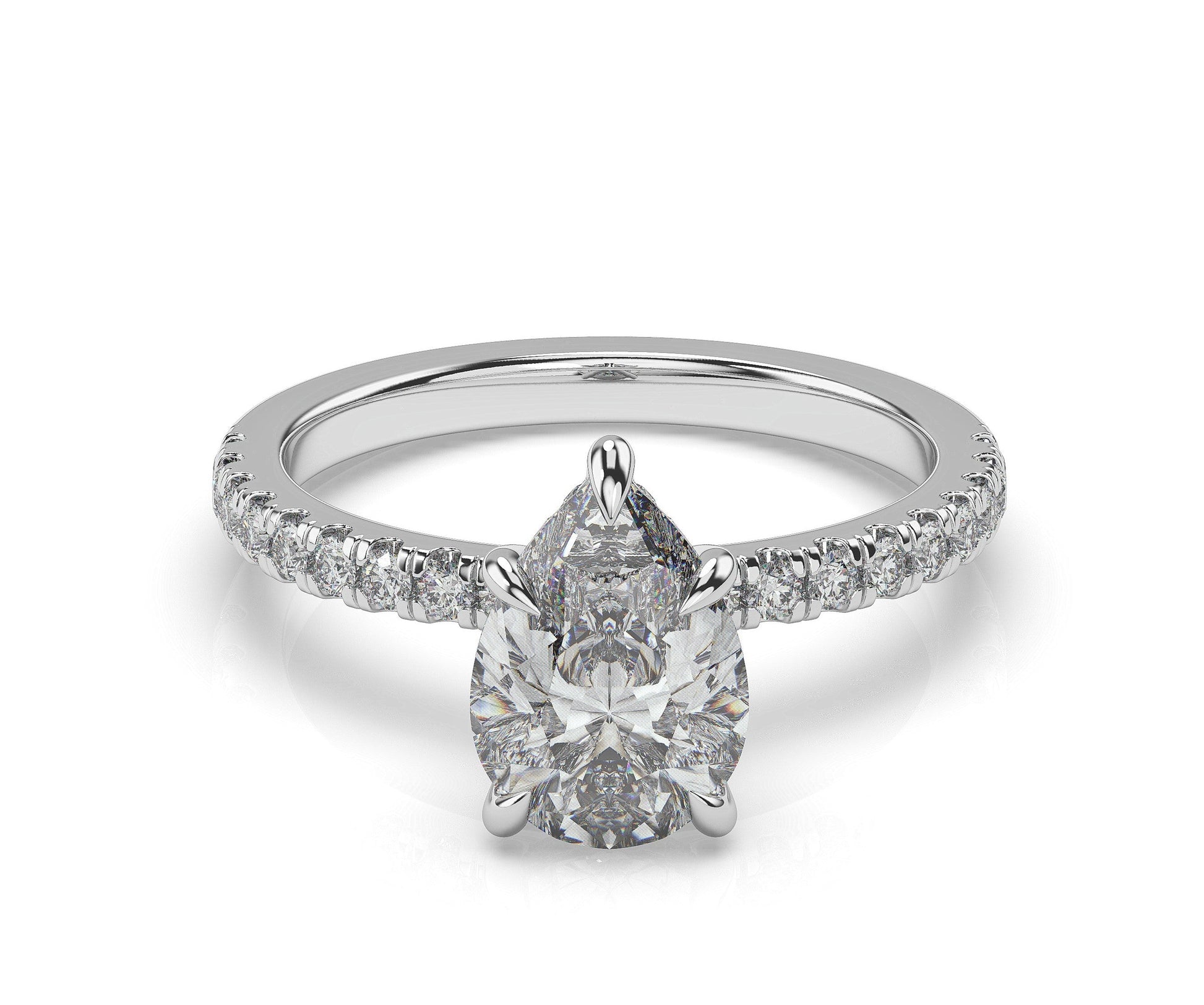 Pear White Gold Hidden Halo Engagement Ring