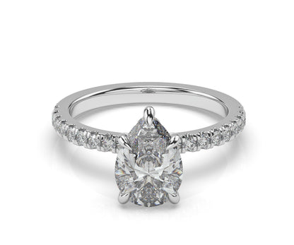 Pear White Gold Hidden Halo Engagement Ring