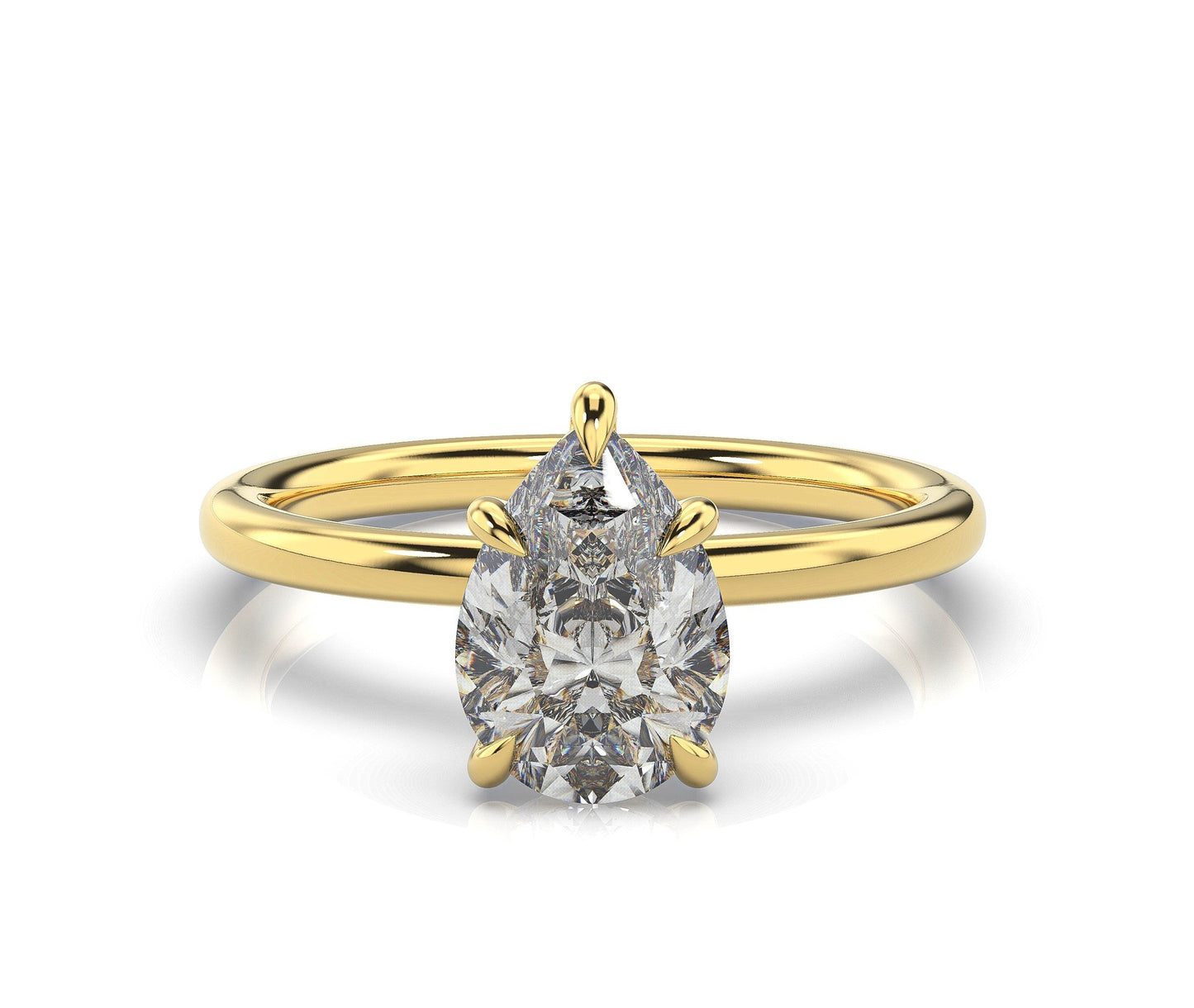 Pear Yellow Gold Hidden Halo Solitaire Engagement Ring