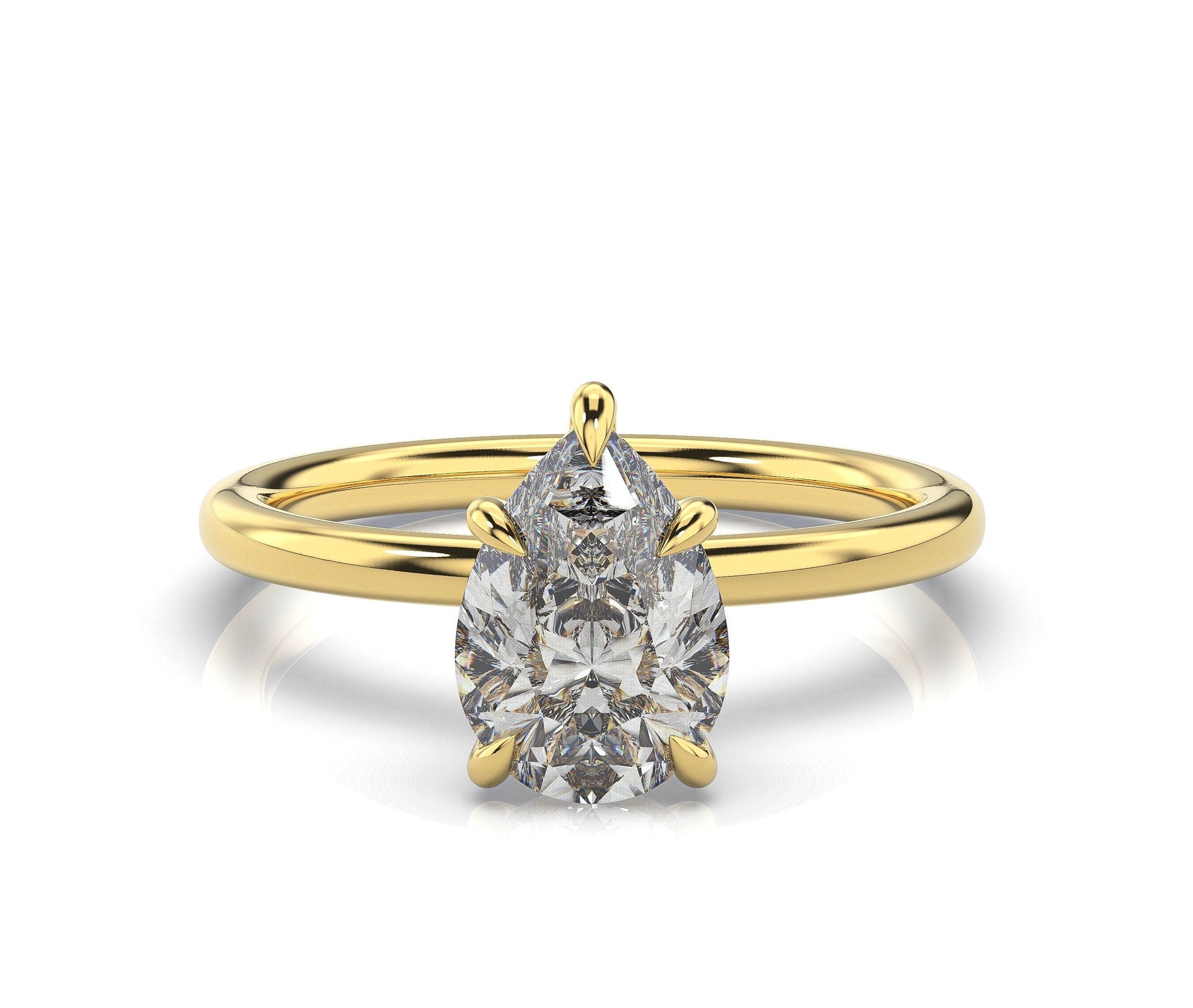 Pear Yellow Gold Hidden Halo Solitaire Engagement Ring