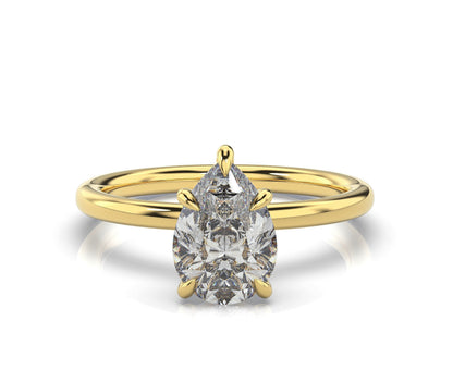 Pear Yellow Gold Hidden Halo Solitaire Engagement Ring