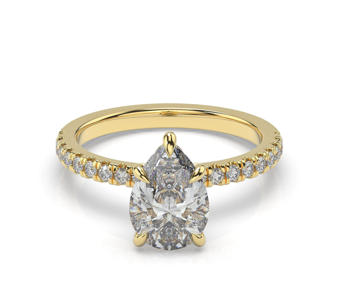 Pear Yellow Gold Hidden Halo Engagement Ring