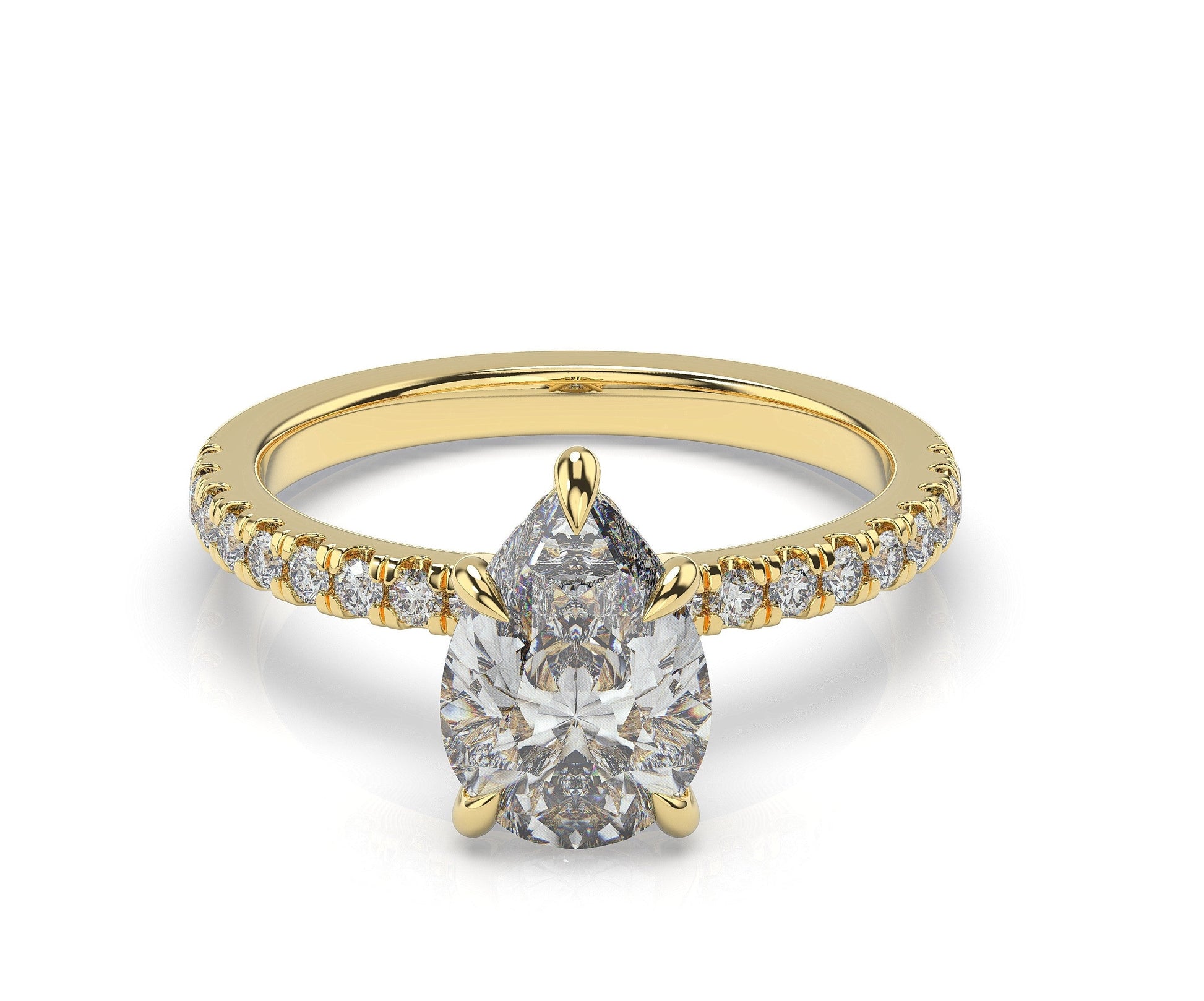 Pear Yellow Gold Hidden Halo Engagement Ring