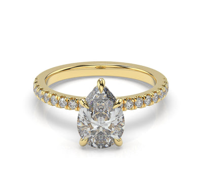 Pear Yellow Gold Hidden Halo Engagement Ring