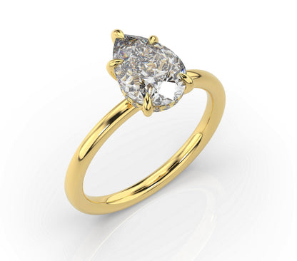Pear Yellow Gold Hidden Halo Solitaire Engagement Ring