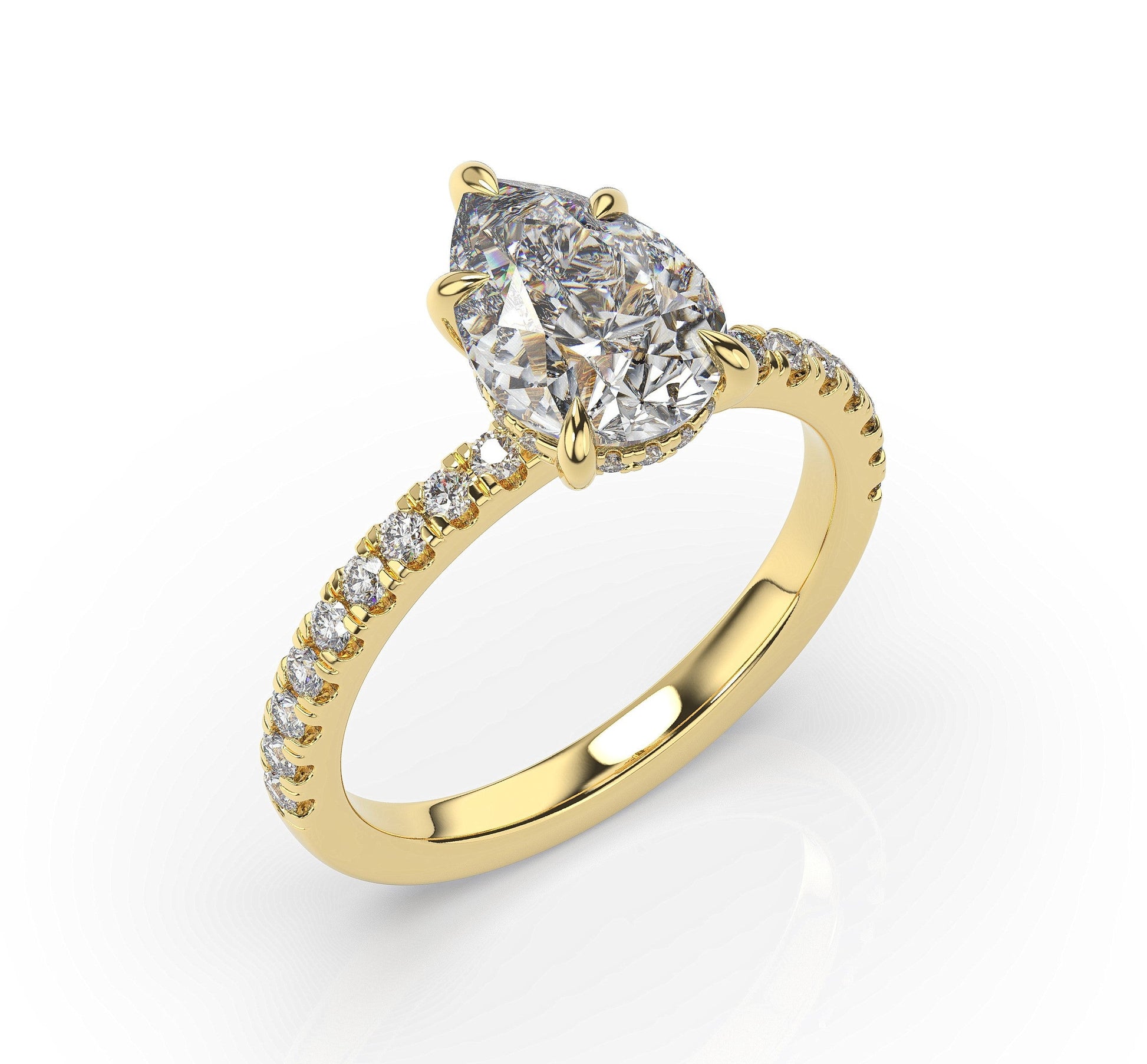 Pear Yellow Gold Hidden Halo Engagement Ring