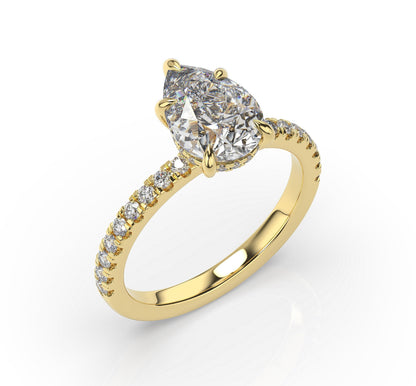 Pear Yellow Gold Hidden Halo Engagement Ring