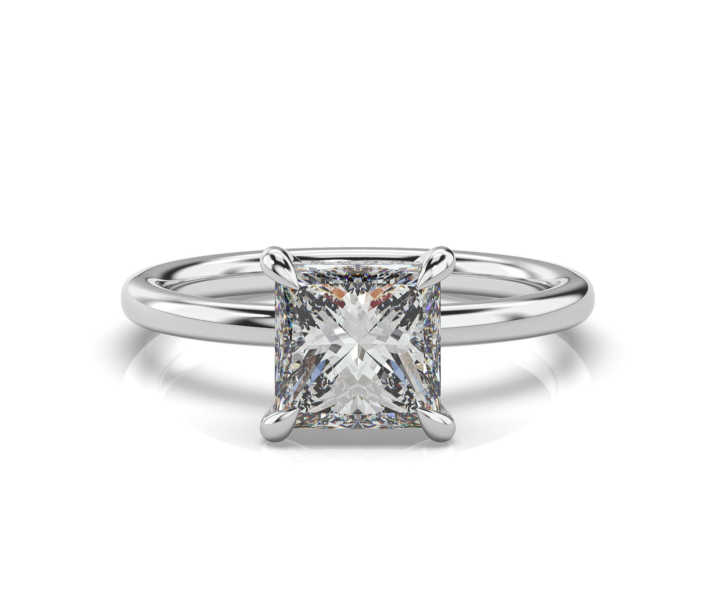 Princess White Gold Hidden Halo Solitaire Engagement Ring
