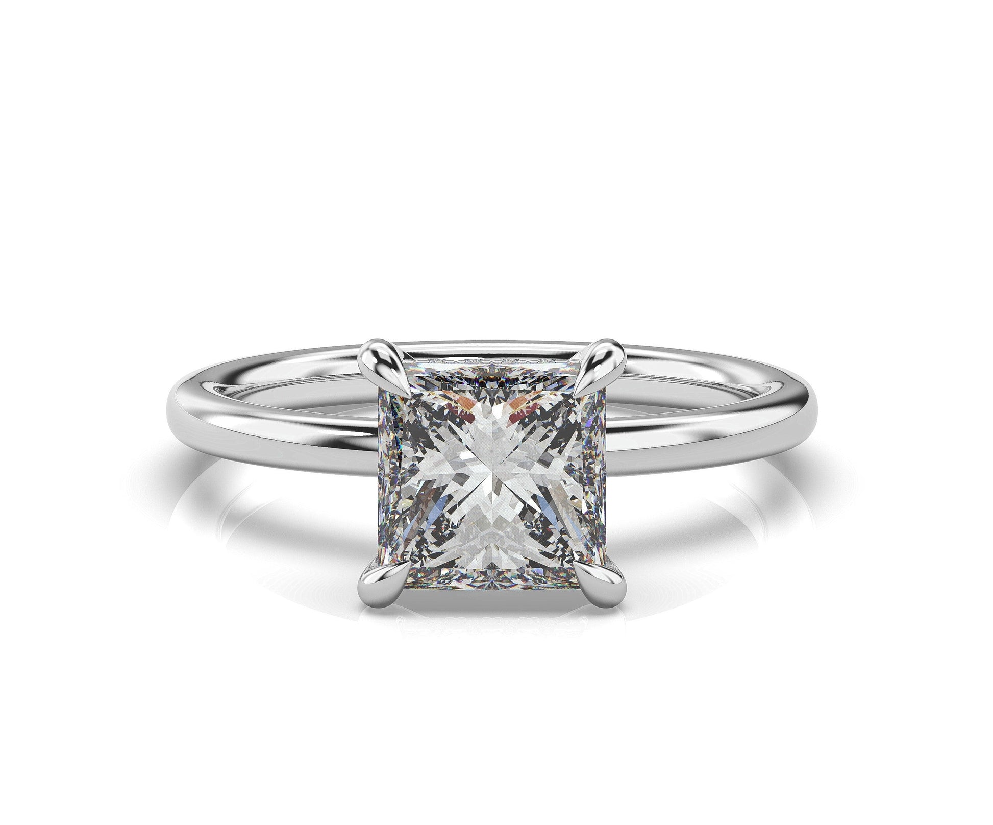 Princess White Gold Hidden Halo Solitaire Engagement Ring