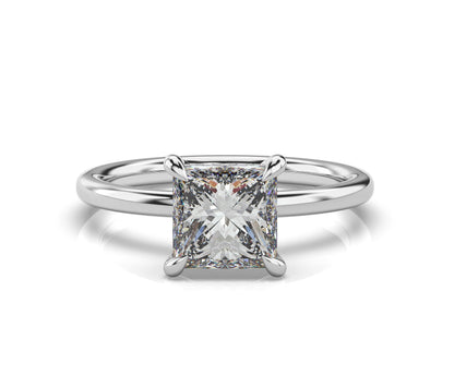 Princess White Gold Hidden Halo Solitaire Engagement Ring