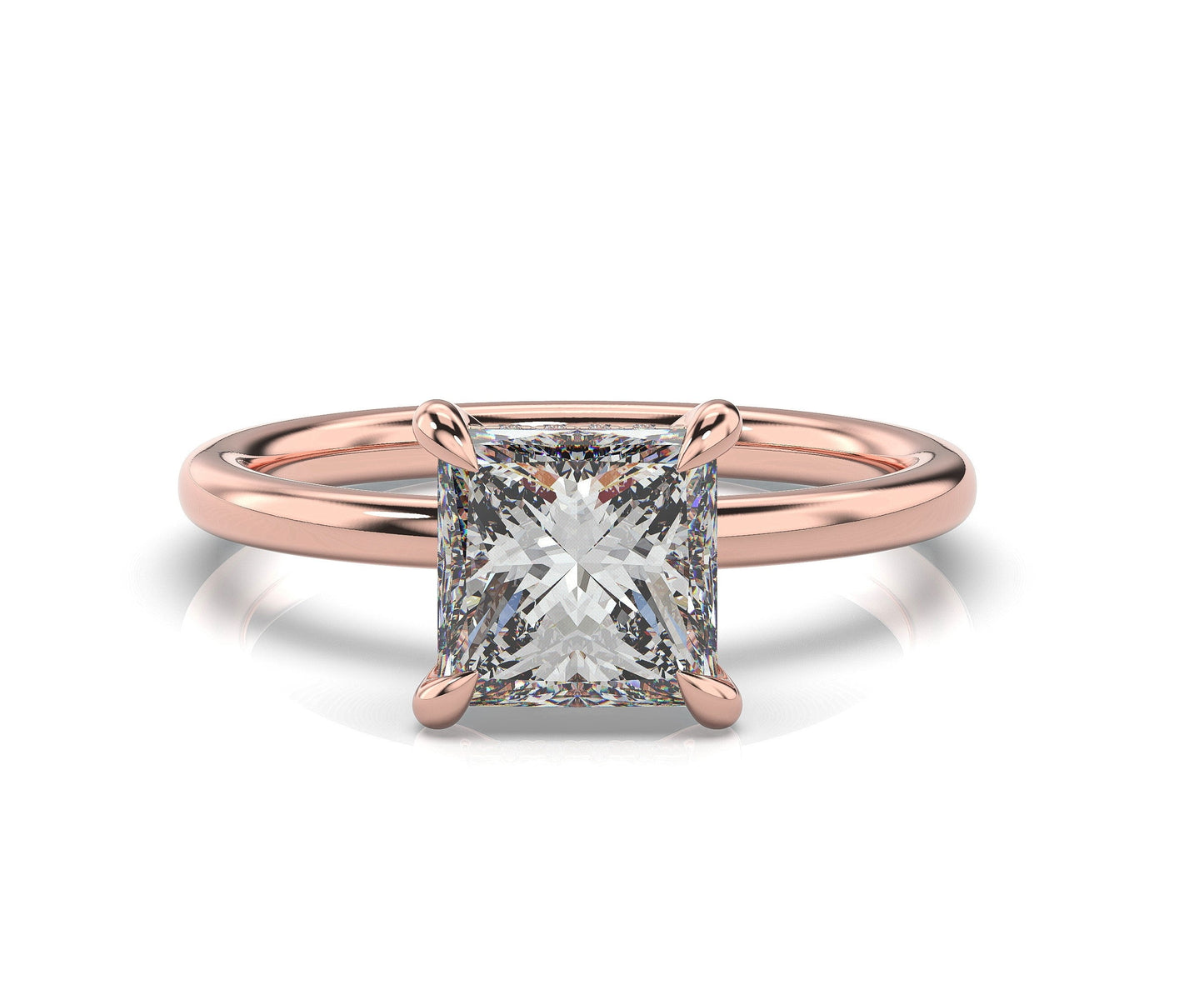 Princess Rose Gold Hidden Halo Solitaire Engagement Ring