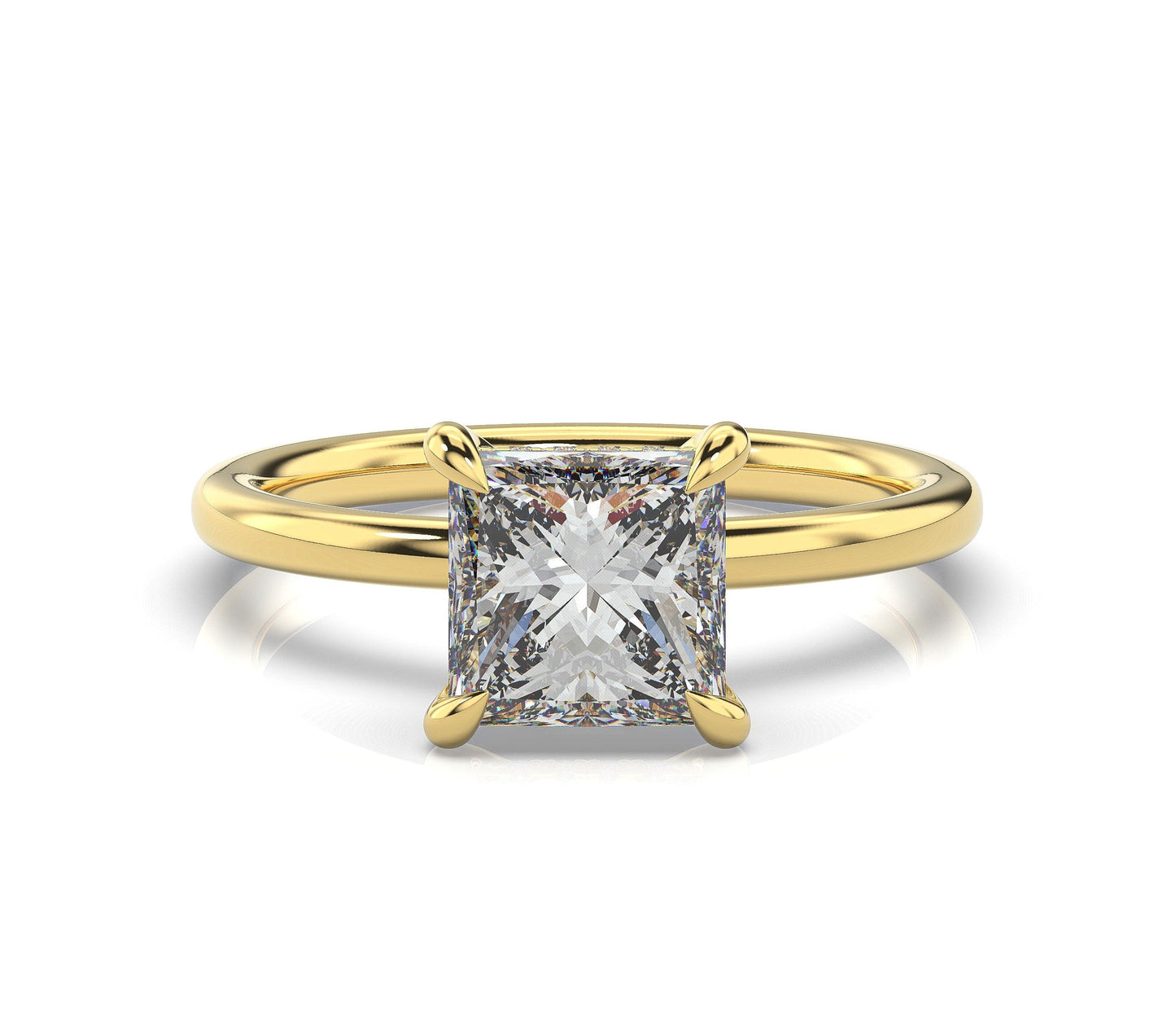 Princess Yellow Gold Hidden Halo Solitaire Engagement Ring