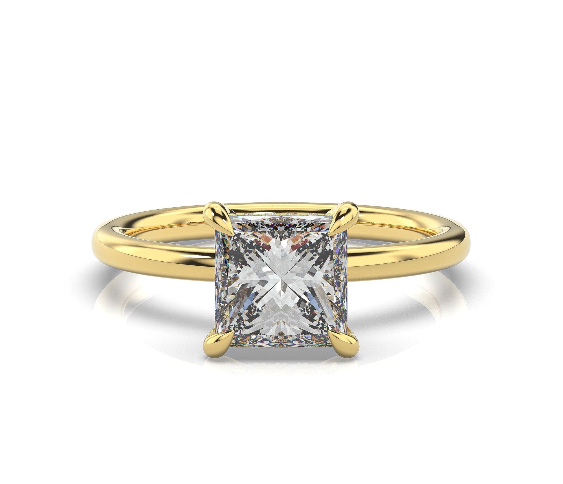 Princess Yellow Gold Hidden Halo Solitaire Engagement Ring