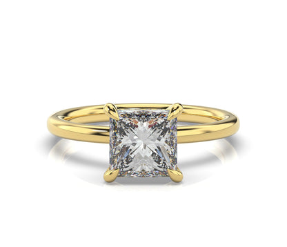 Princess Yellow Gold Hidden Halo Solitaire Engagement Ring