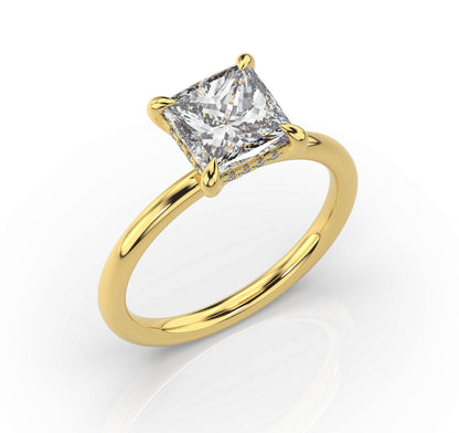 Princess Yellow Gold Hidden Halo Solitaire Engagement Ring