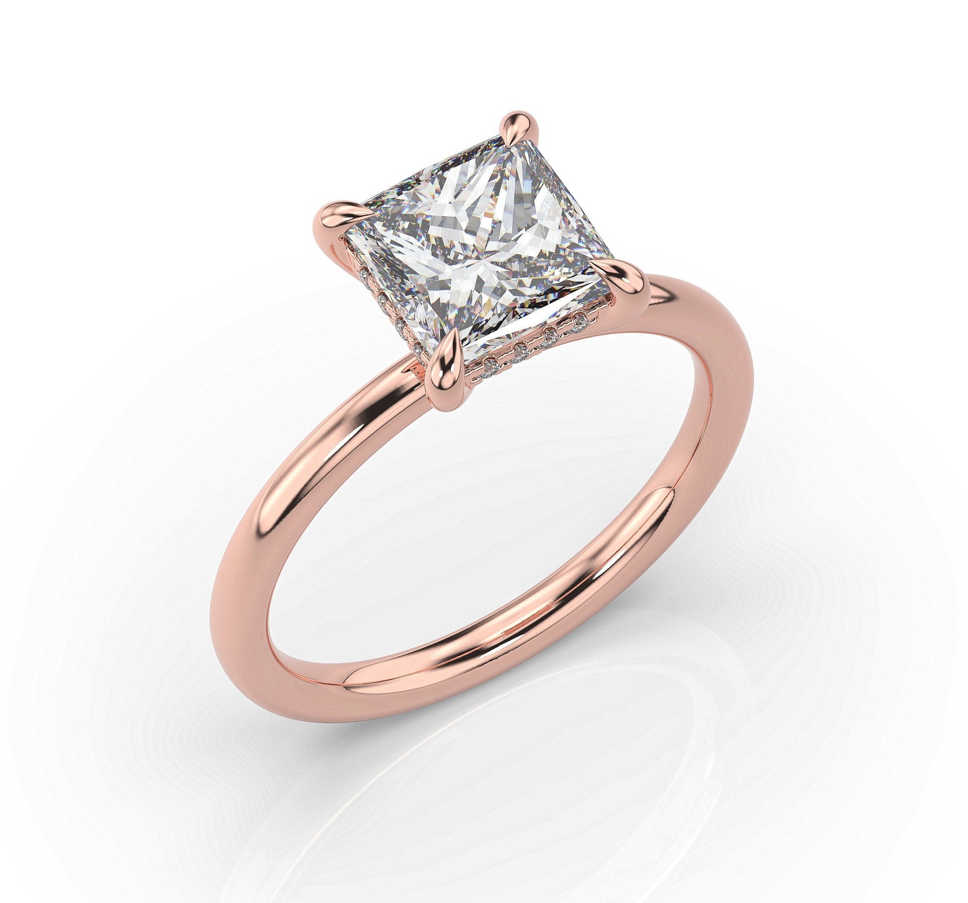 Princess Rose Gold Hidden Halo Solitaire Engagement Ring