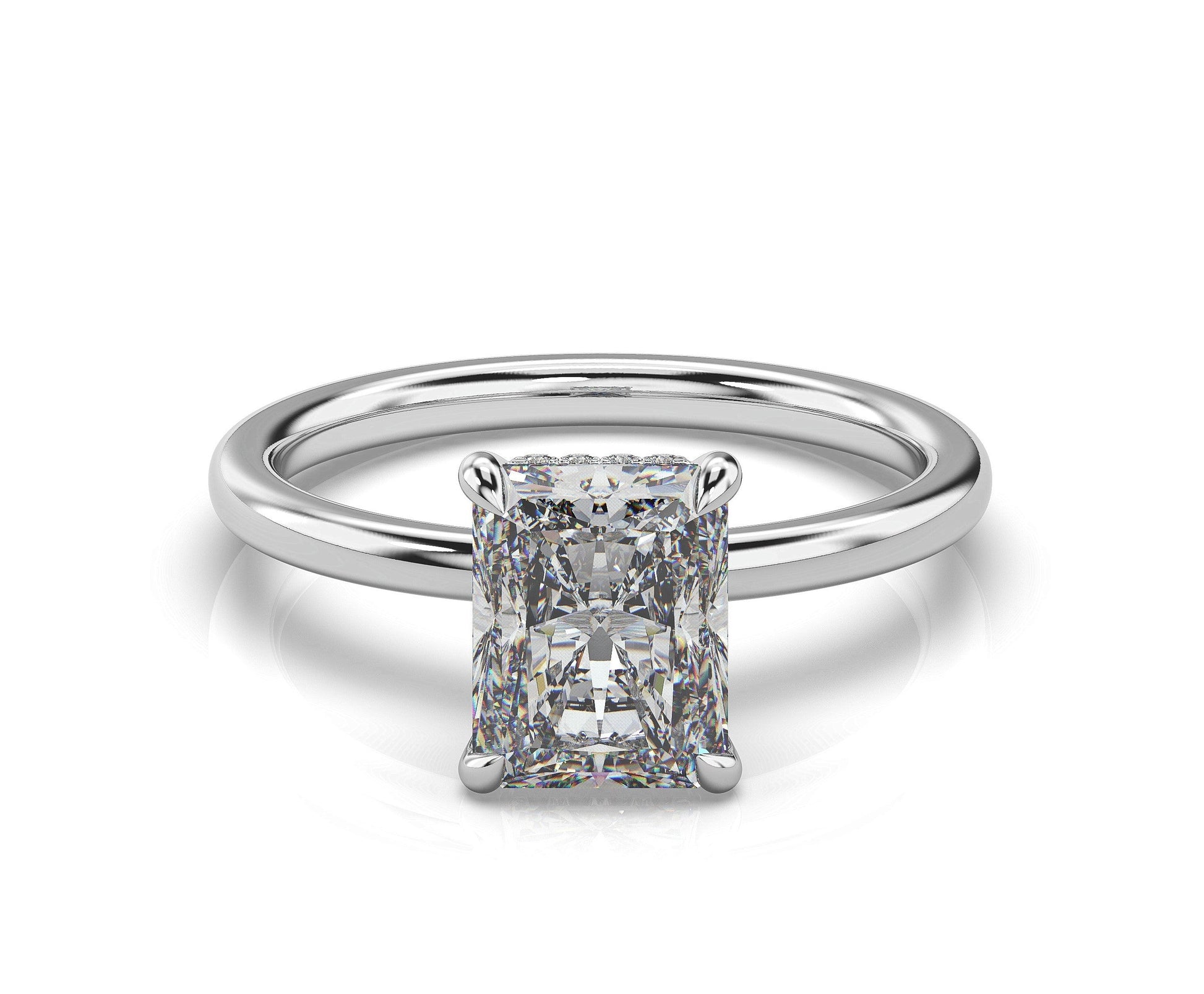 Radiant White Gold Hidden Halo Solitaire Engagement Ring