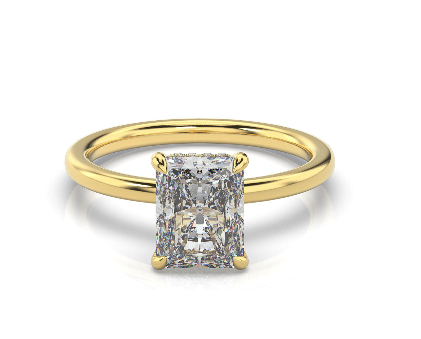Radiant Yellow Gold Hidden Halo Solitaire Engagement Ring