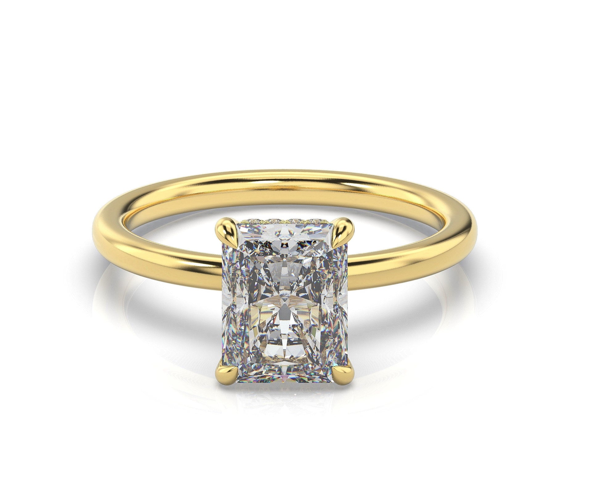 Radiant Yellow Gold Hidden Halo Solitaire Engagement Ring