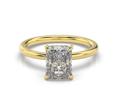 Radiant Yellow Gold Hidden Halo Solitaire Engagement Ring